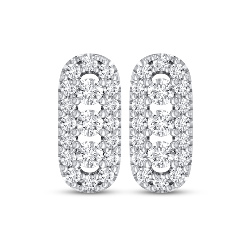 Diamond Three-Stone Stud Earrings 1/4 ct tw Round-cut 10K White Gold
