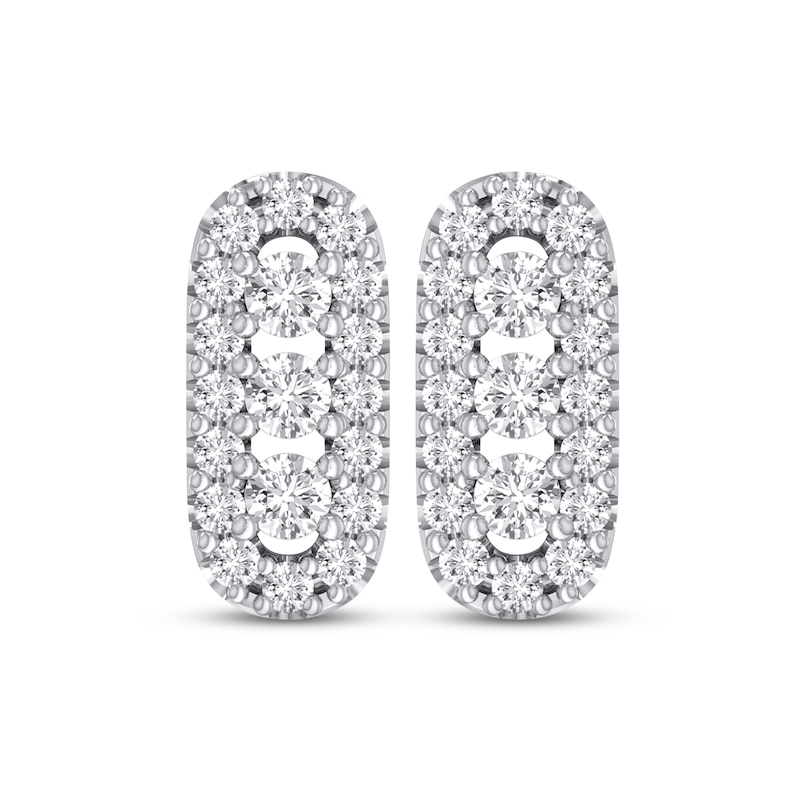 Main Image 2 of Diamond Three-Stone Stud Earrings 1/4 ct tw Round-cut 10K White Gold