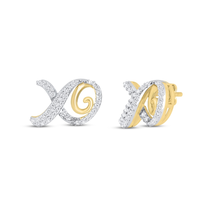 Main Image 1 of Diamond XO Stud Earrings 1/3 ct tw Round-cut 10K Yellow Gold
