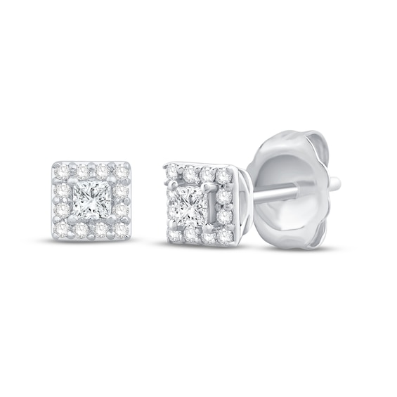 Diamond Stud Earrings 1/4 ct tw Princess & Round-cut 10K White Gold