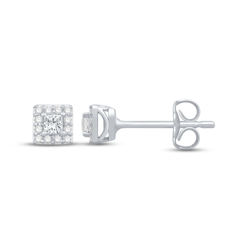Main Image 2 of Diamond Stud Earrings 1/4 ct tw Princess & Round-cut 10K White Gold