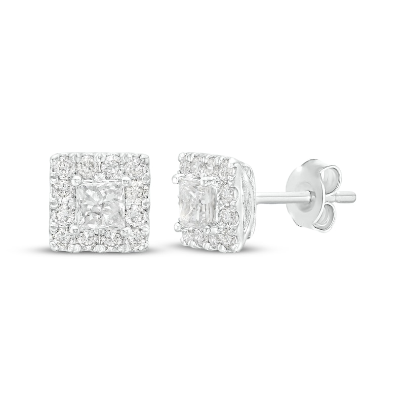 Main Image 1 of Diamond Stud Earrings 1/2 ct tw Princess & Round-cut 10K White Gold