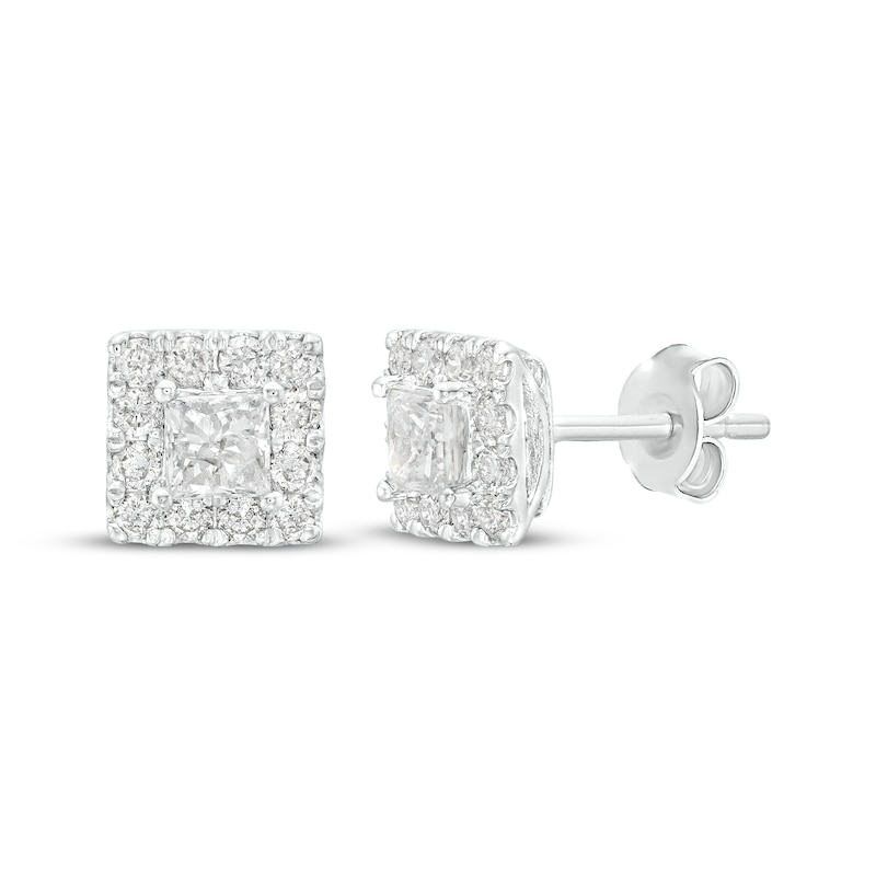 Diamond Stud Earrings 1/2 ct tw Princess & Round-cut 10K White Gold