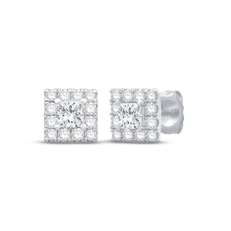 Main Image 1 of Diamond Stud Earrings 1 ct tw Princess & Round-cut 10K White Gold