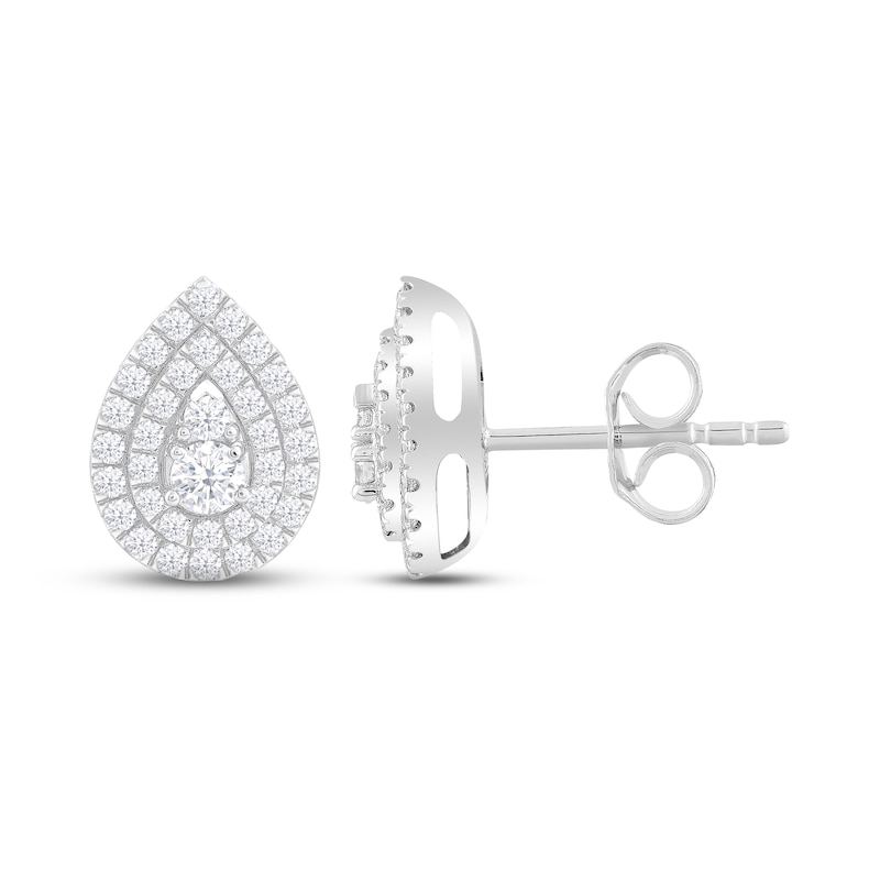 Main Image 1 of KAY Lab-Grown Diamonds Teardrop Stud Earrings 1 ct tw Round-cut 14K White Gold