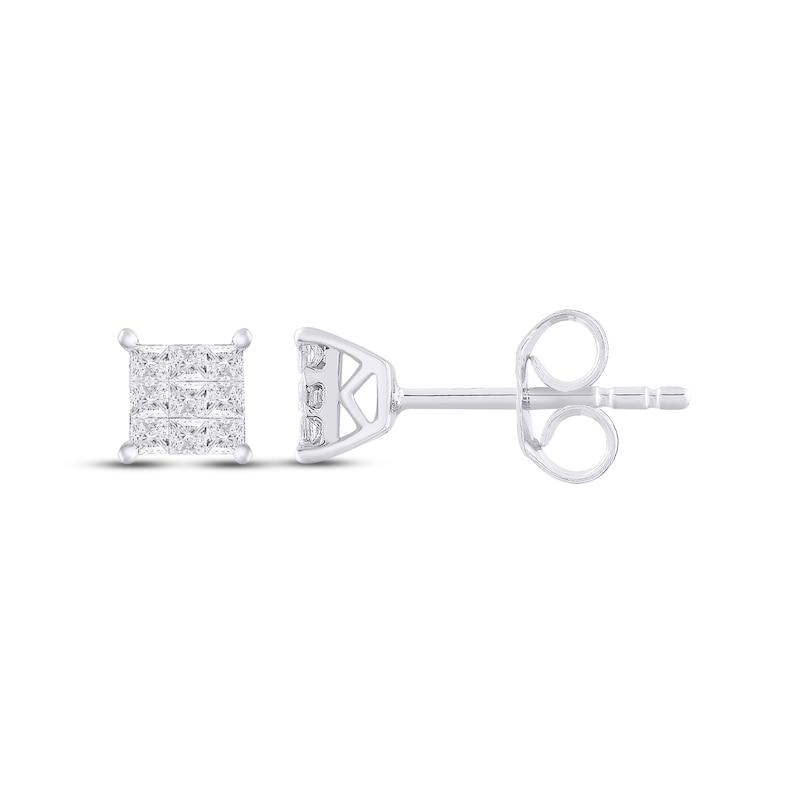 Multi-Diamond Stud Earrings 1/4 ct tw Princess-cut 10K White Gold with 360