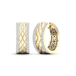 Diamond Edge Quilted Hoop Earrings 1/2 ct tw Round-cut 10K Yellow Gold