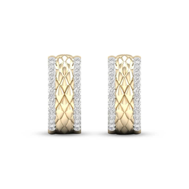 Diamond Edge Quilted Hoop Earrings 1/2 ct tw Round-cut 10K Yellow Gold