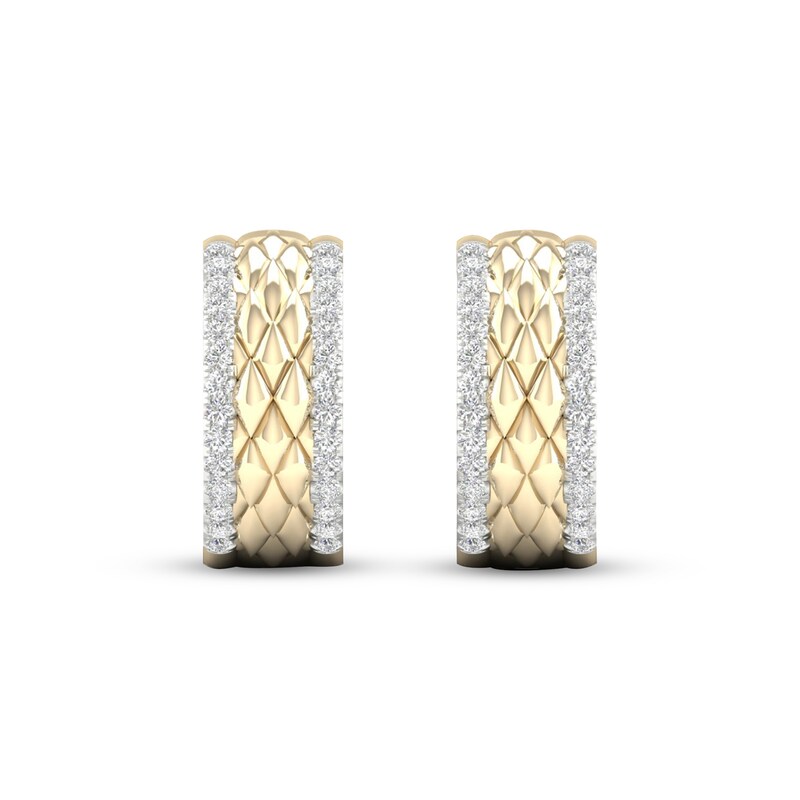 Main Image 2 of Diamond Edge Quilted Hoop Earrings 1/2 ct tw Round-cut 10K Yellow Gold