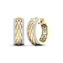 Diamond Edge Quilted Hoop Earrings 1/4 ct tw Round-cut 10K Yellow Gold