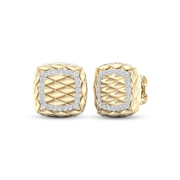 Diamond Quilted Cushion Earrings 1/4 ct tw Round-cut 10K Yellow Gold