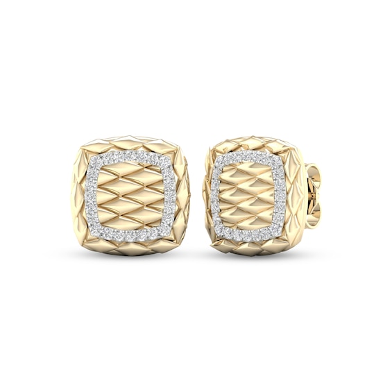 Diamond Quilted Cushion Earrings 1/4 ct tw Round-cut 10K Yellow Gold