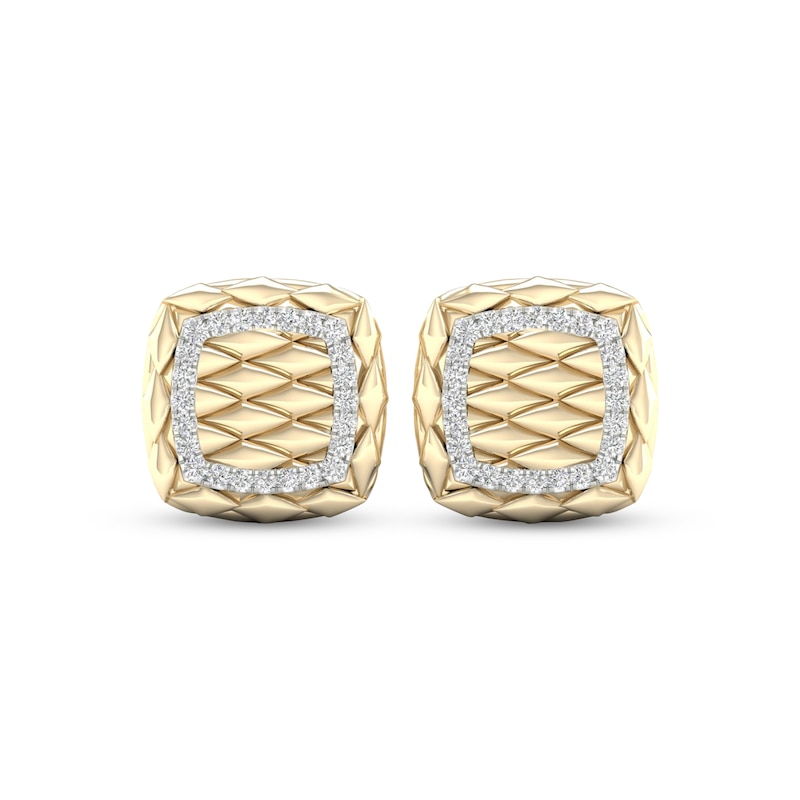 Main Image 2 of Diamond Quilted Cushion Earrings 1/4 ct tw Round-cut 10K Yellow Gold
