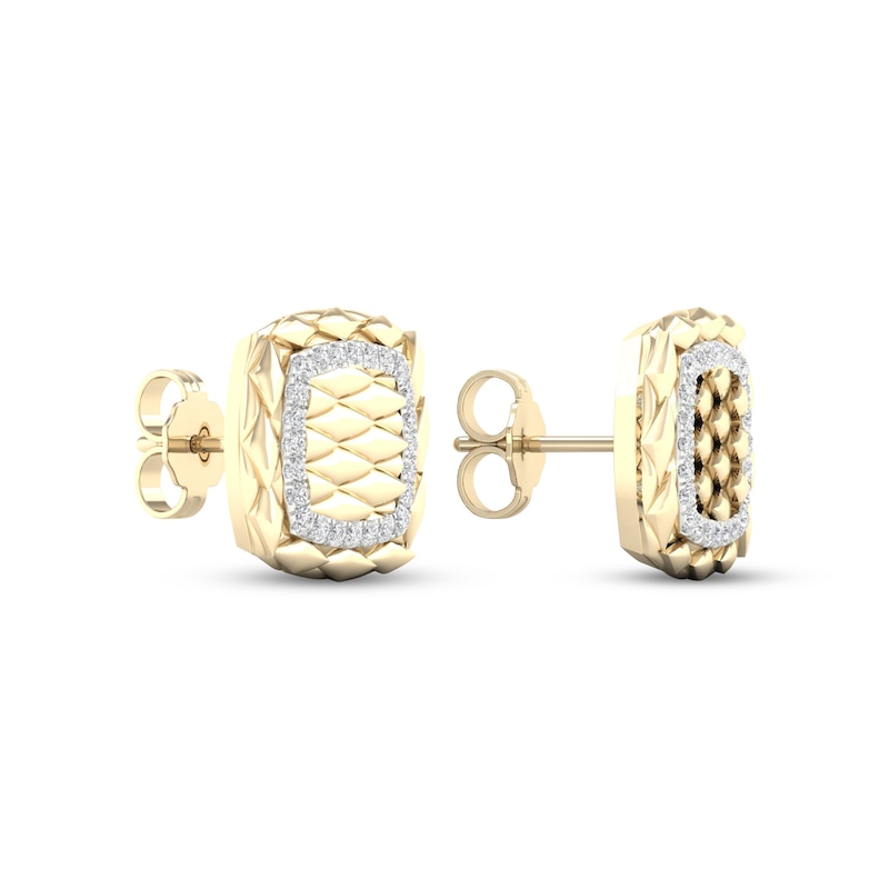 Main Image 4 of Diamond Quilted Cushion Earrings 1/4 ct tw Round-cut 10K Yellow Gold