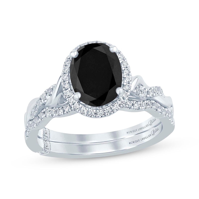 Monique Lhuillier Bliss Oval-Cut Black & White Diamond Halo Bridal Set ...