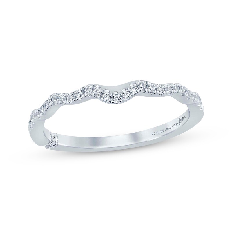 Monique Lhuillier Bliss Round-Cut Diamond Wave Wedding Band 1/8 ct tw 14K White Gold