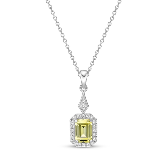 Gems of Serenity Emerald-Cut Yellow & White Lab-Created Sapphire Necklace Sterling Silver 18"
