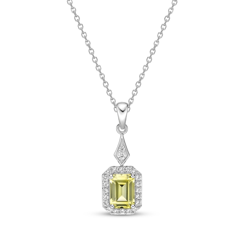 Main Image 1 of Gems of Serenity Emerald-Cut Yellow & White Lab-Created Sapphire Necklace Sterling Silver 18&quot;