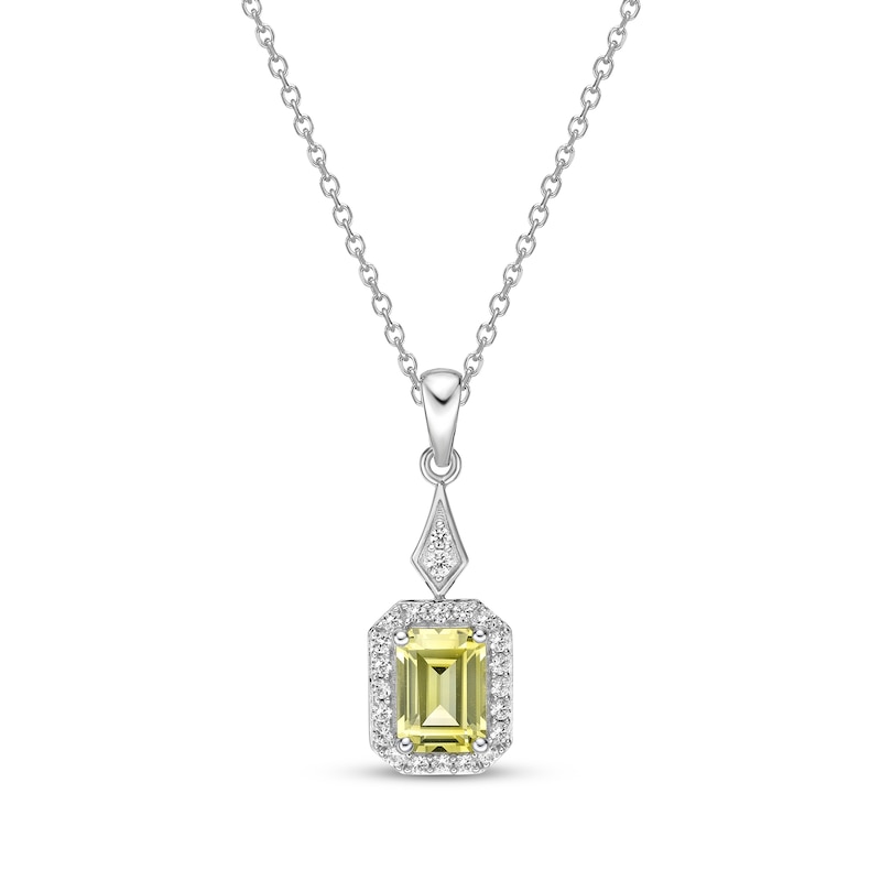 Gems of Serenity Emerald-Cut Yellow & White Lab-Created Sapphire Necklace Sterling Silver 18"