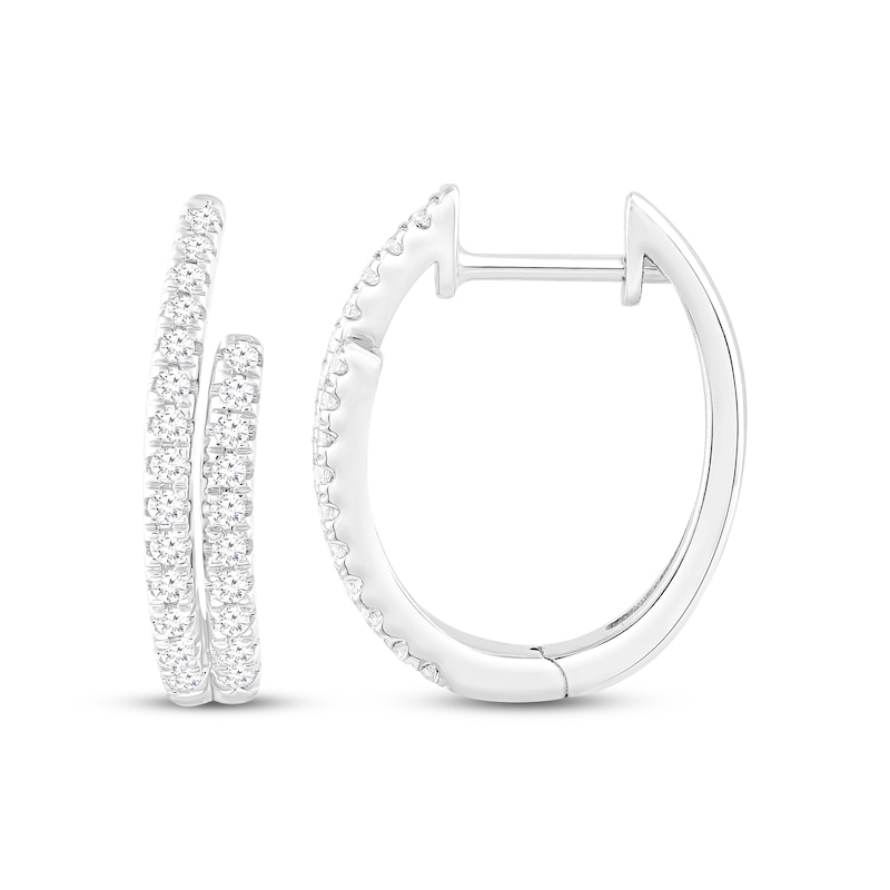 Main Image 1 of Diamond Two-Row Hoop Earrings 1/3 ct tw Round-cut 10K White Gold