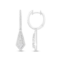 Diamond Huggie Hoop Dangle Earrings 1/2 ct tw Baguette & Round-cut 10K White Gold