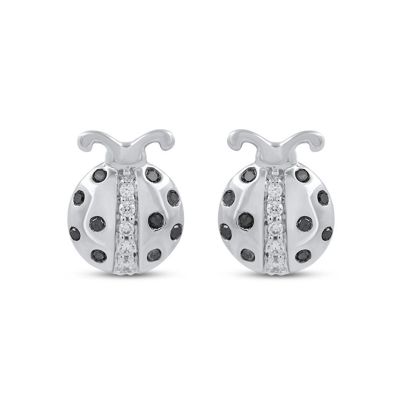 Black & White Diamond Ladybug Stud Earrings 1/6 ct tw Round-cut Sterling Silver
