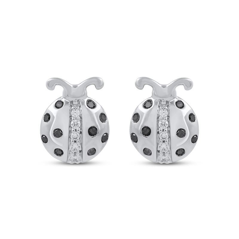 Main Image 2 of Black & White Diamond Ladybug Stud Earrings 1/6 ct tw Round-cut Sterling Silver