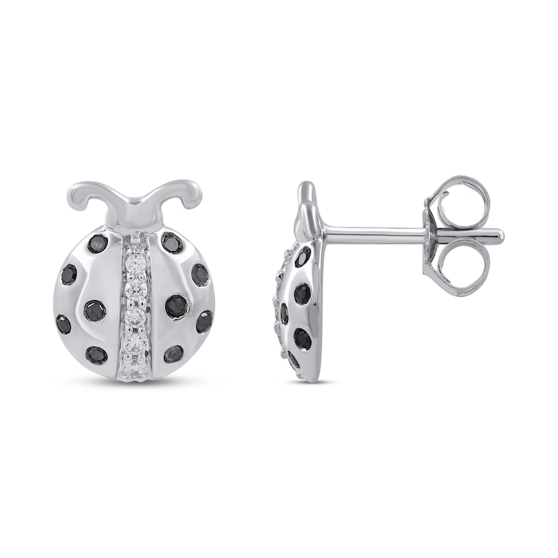 Black & White Diamond Ladybug Stud Earrings 1/6 ct tw Round-cut Sterling Silver