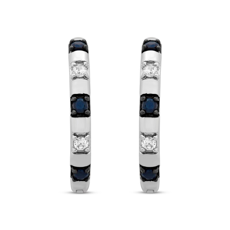 Main Image 2 of Black & White Diamond Hoop Earrings 1/8 ct tw Round-cut Sterling Silver