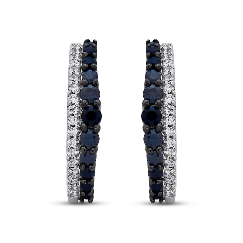 Main Image 2 of Black & White Diamond Huggie Hoop Earrings 1/3 ct tw Round-cut Sterling Silver