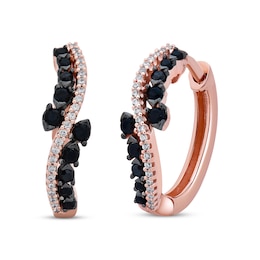 Black & White Diamond Bypass Hoop Earrings 1/3 ct tw Round-cut 10K Rose Gold