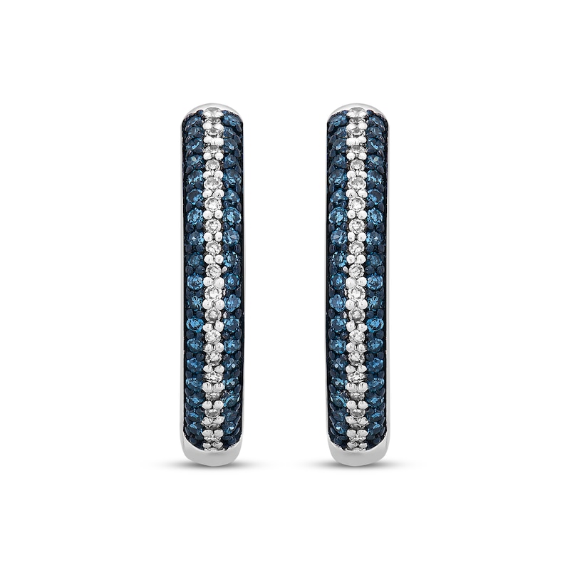 Main Image 2 of Blue & White Diamond Pave Hoop Earrings 1/4 ct tw Round-cut 10K White Gold