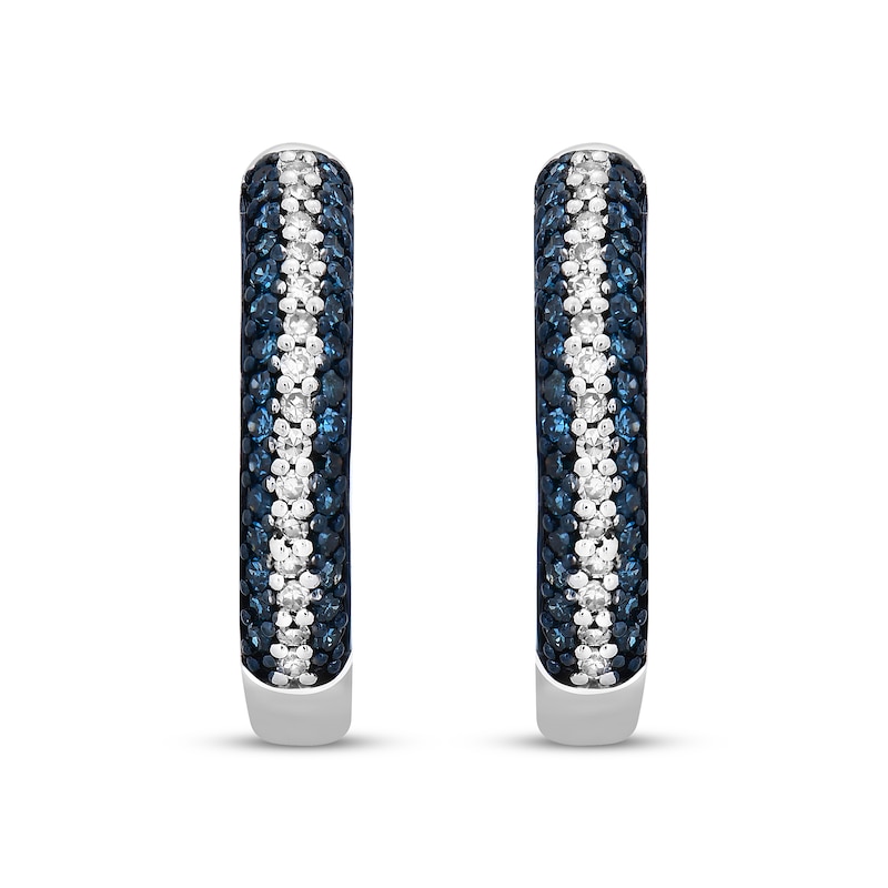 Main Image 2 of Blue & White Diamond Pave Hoop Earrings 1/5 ct tw Round-cut Sterling Silver