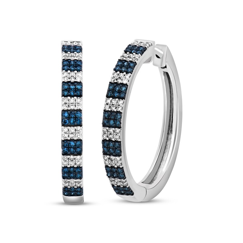 Blue & White Stripe Hoop Earrings 1/2 ct tw Round-cut Sterling Silver