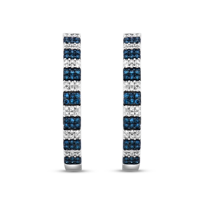 Blue & White Stripe Hoop Earrings 1/2 ct tw Round-cut Sterling Silver