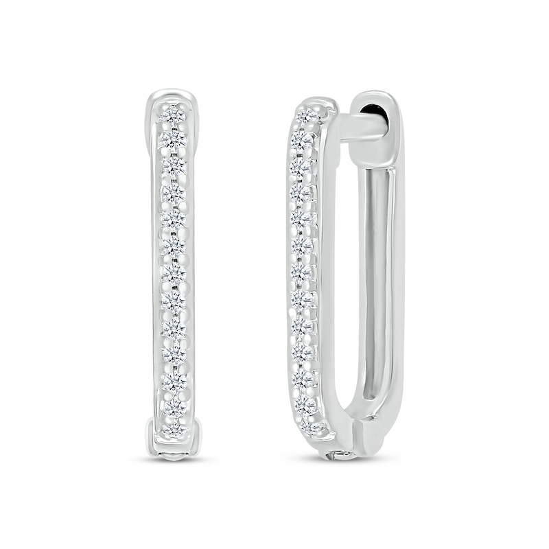 Main Image 1 of Diamond Rectangle Hoop Earrings 1/10 ct tw Round-cut Sterling Silver