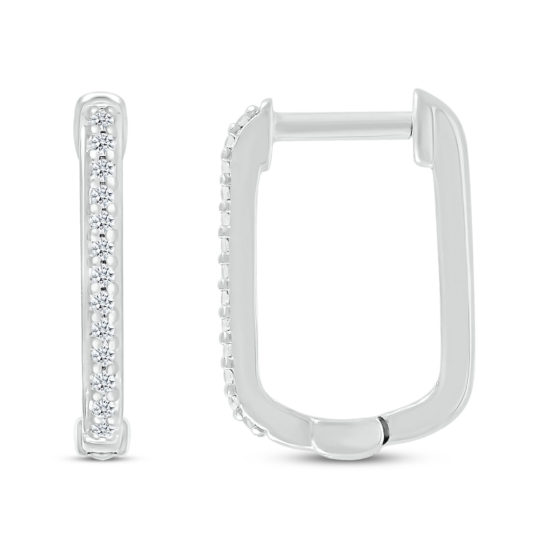 Main Image 3 of Diamond Rectangle Hoop Earrings 1/10 ct tw Round-cut Sterling Silver
