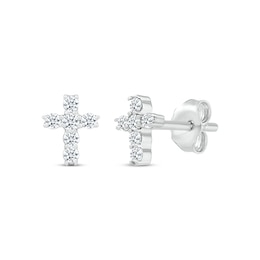 Diamond Cross Stud Earrings 1/4 ct tw Round-cut Sterling Silver
