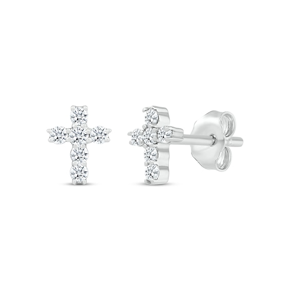 Diamond Cross Stud Earrings 1/4 ct tw Round-cut Sterling Silver