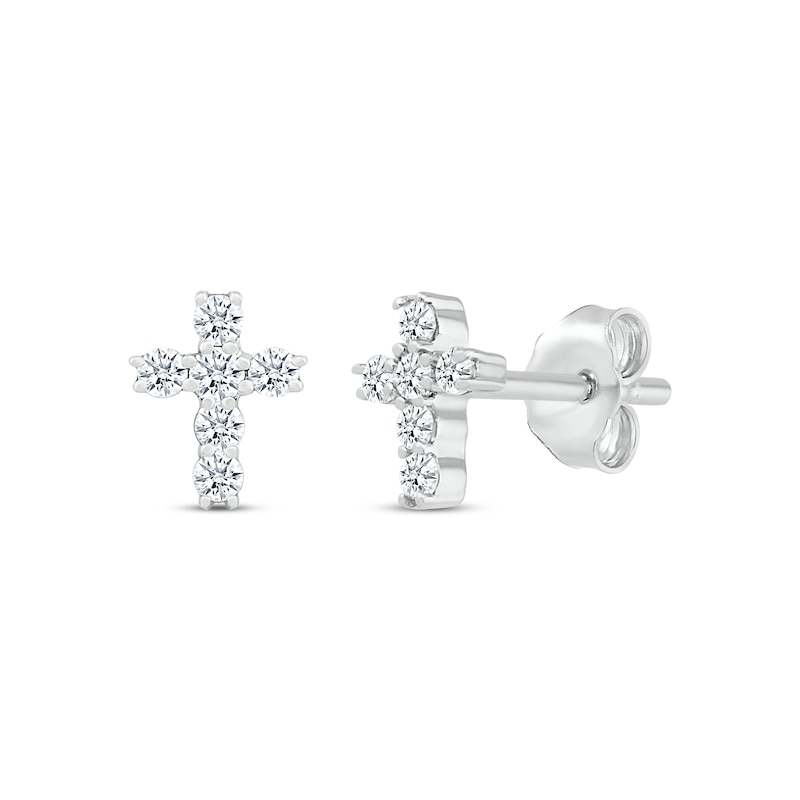 Diamond Cross Stud Earrings 1/4 ct tw Round-cut Sterling Silver