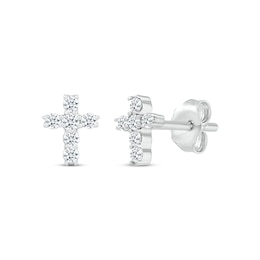 Diamond Cross Stud Earrings 1/4 ct tw Round-cut 10K White Gold