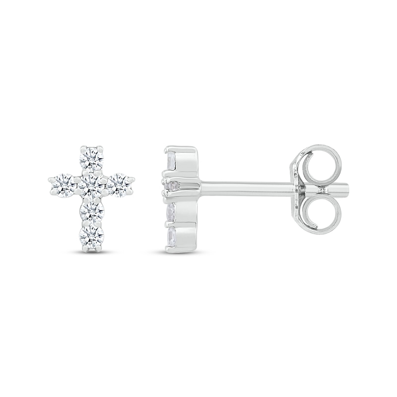 Diamond Cross Stud Earrings 1/4 ct tw Round-cut 10K White Gold