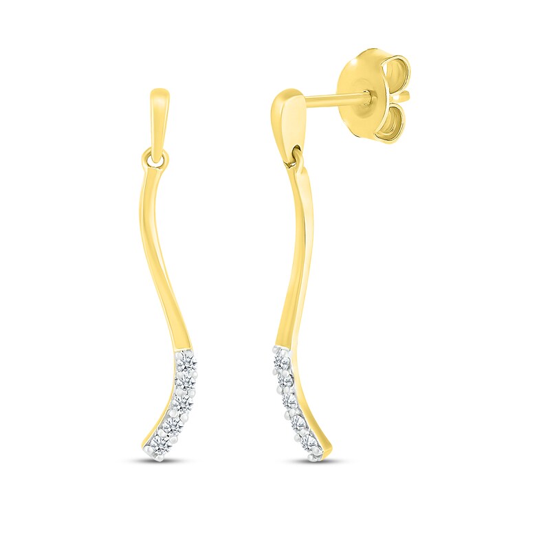 Main Image 1 of Diamond Vertical Curved Bar Earrings 1/10 ct tw Round-cut 10K Yellow Gold