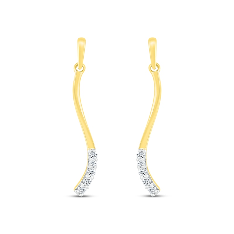 Main Image 2 of Diamond Vertical Curved Bar Earrings 1/10 ct tw Round-cut 10K Yellow Gold