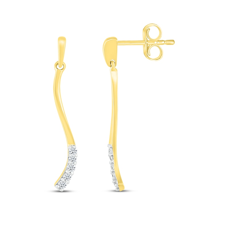 Main Image 3 of Diamond Vertical Curved Bar Earrings 1/10 ct tw Round-cut 10K Yellow Gold