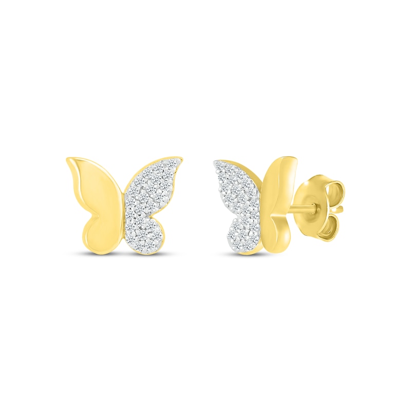 Main Image 1 of Diamond Butterfly Stud Earrings 1/8 ct tw 10K Yellow Gold