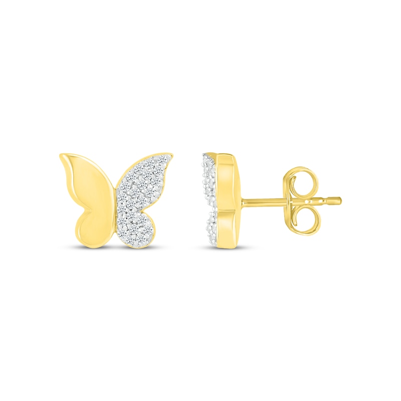 Main Image 3 of Diamond Butterfly Stud Earrings 1/8 ct tw 10K Yellow Gold