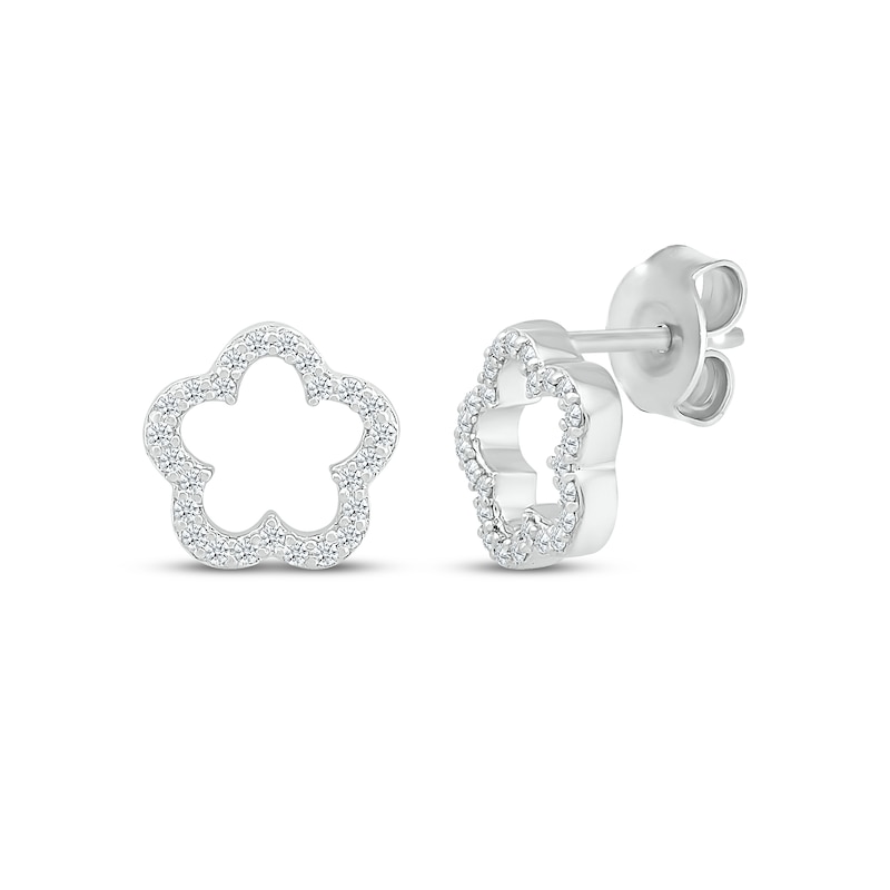 Main Image 1 of Diamond Open Flower Stud Earrings 1/6 ct tw Sterling Silver