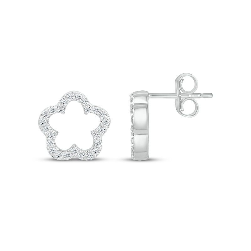 Main Image 3 of Diamond Open Flower Stud Earrings 1/6 ct tw Sterling Silver