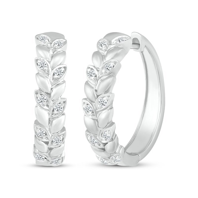 Main Image 1 of Diamond Leaves Hoop Earrings 1/6 ct tw Sterling Silver